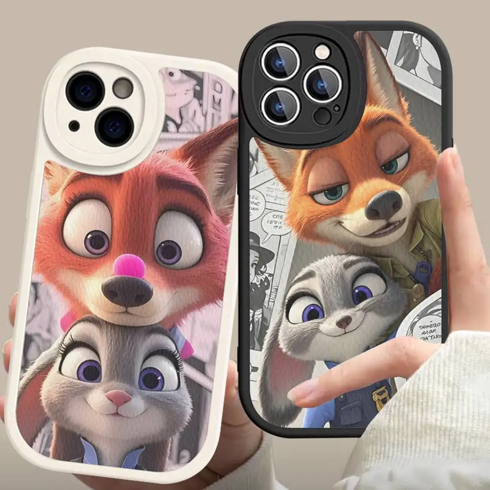حافظة هاتف Zootopia Nick Judy من الجلد الصلب لهاتف iPhone 16 15 14 13 12 Mini 11 14 Pro Max Xs X Xr 7 8 Plus Fundas