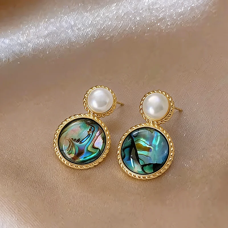 Retro Perlen-Ohrstecker Grün Bemalte Ölfarben Bunte Abalone-Muschel Hängeohrringe 2026 Neues Design Schmuck Ungewöhnliche Accessoires für Frauen – Detail 11