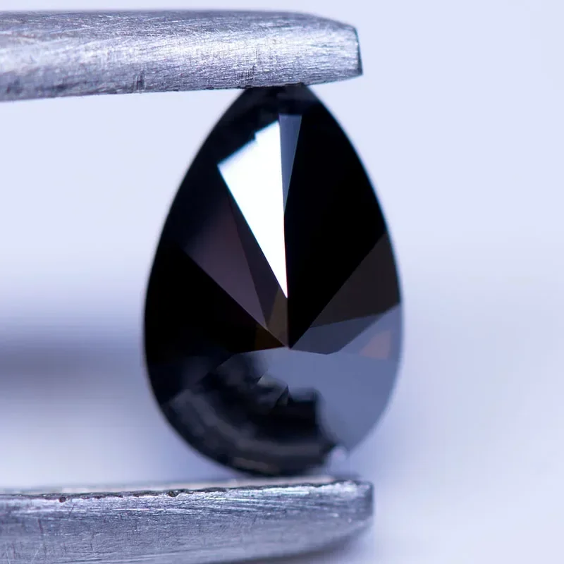 Moissanite Gemstone Pear Cut Primary Color Black Lab Grown Diamond for Advanced Jewelry Making Materials with GRA Certificate