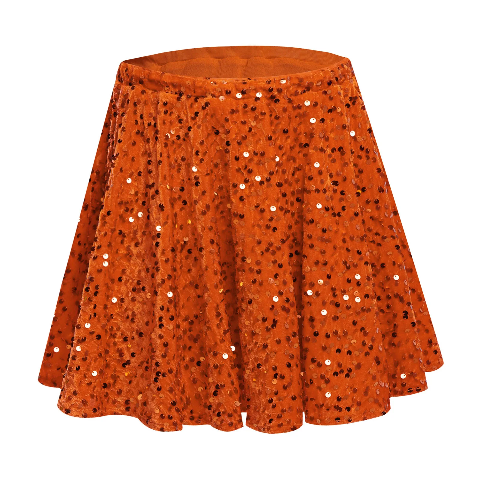 Girls Sequins Velvet Skirt Ballet Jazz Dance Miniskirt Elastic Waist A-Line Pleated Skirts Christmas Party Performance Costume