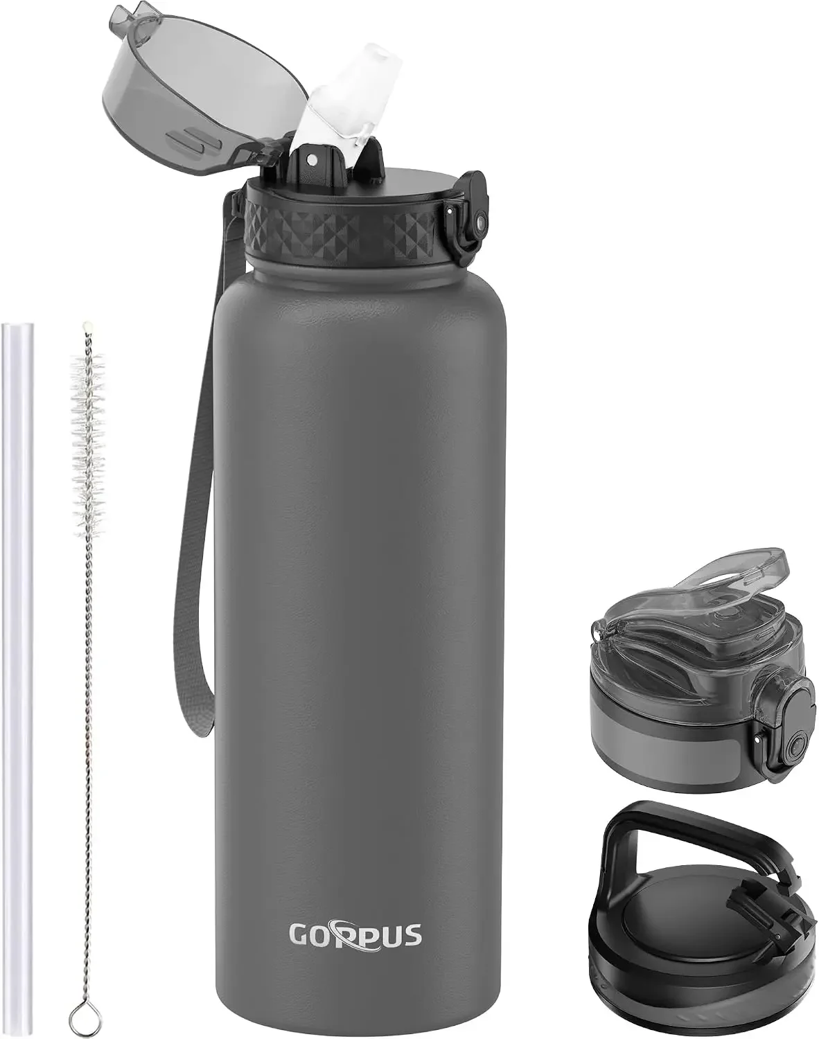 1.2L/40oz Stainless Water Bottle with Straw Large Thermal Bottle 1200ml Flip Top Metal Bottles