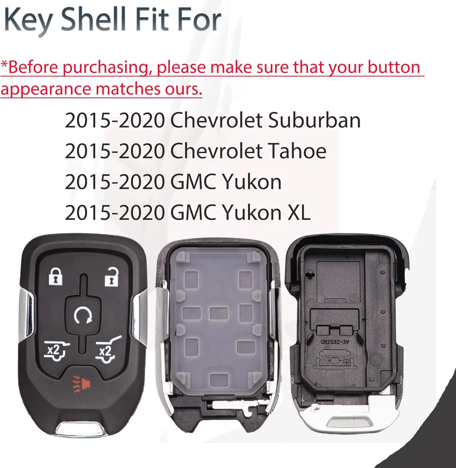 Key Fob Shell Case Replacement Fits for Chevy Suburban Tahoe GMC Yukon 2015 2016 2017 2018 2019 2020 Keyless Entry Smart Remote view 3