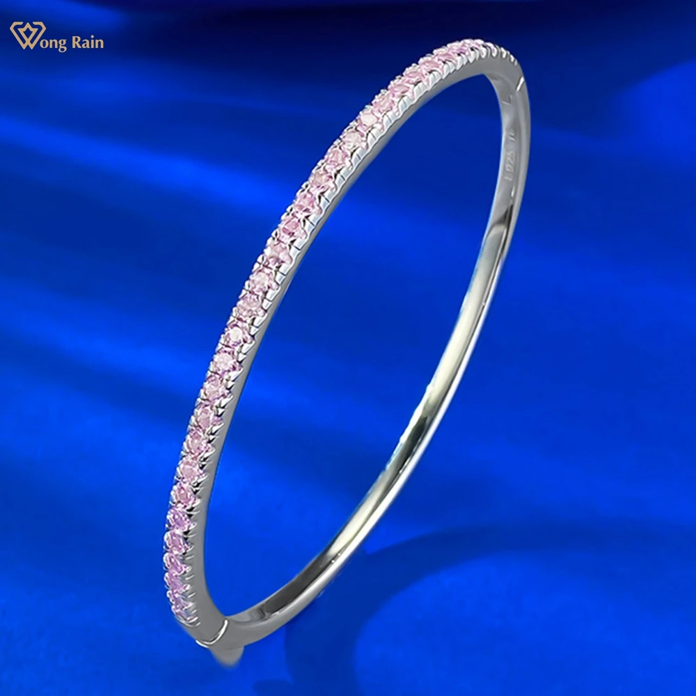

Wong Rain Solid 925 Sterling Silver Round Cut Lab Pink Sapphire Gemstone Bracelets Bangles Fine Jewelry for Women Gift Wholesale