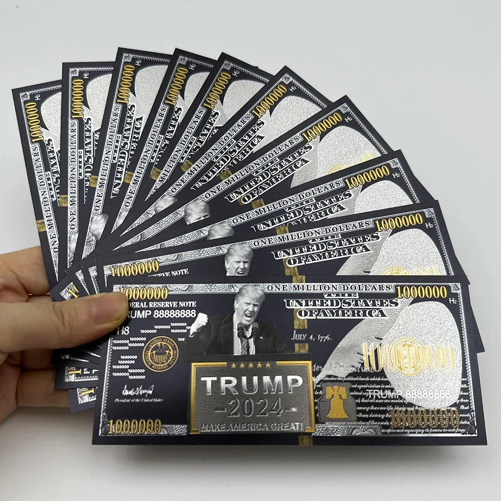 10PCS 2024 US Presidential Candidate Black Gold Banknotes One Million Dollars Bills Home Decoration Crafts