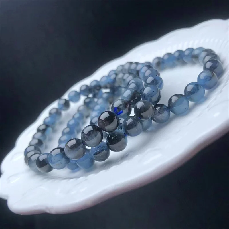 

Natural Devil Blue Aquamarine Smooth Round Shape Beads Bracelet Fashionable Handmade Elasticity Jewelry Accessories 7MM