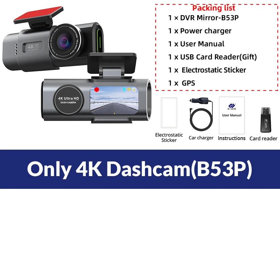 Dash Cam 4K GPS WIFI APP 24H Nachtsicht Mini Optional Hinten Objektiv Dashcam Auto DVR Video Recorder kamera Für Auto Black Box