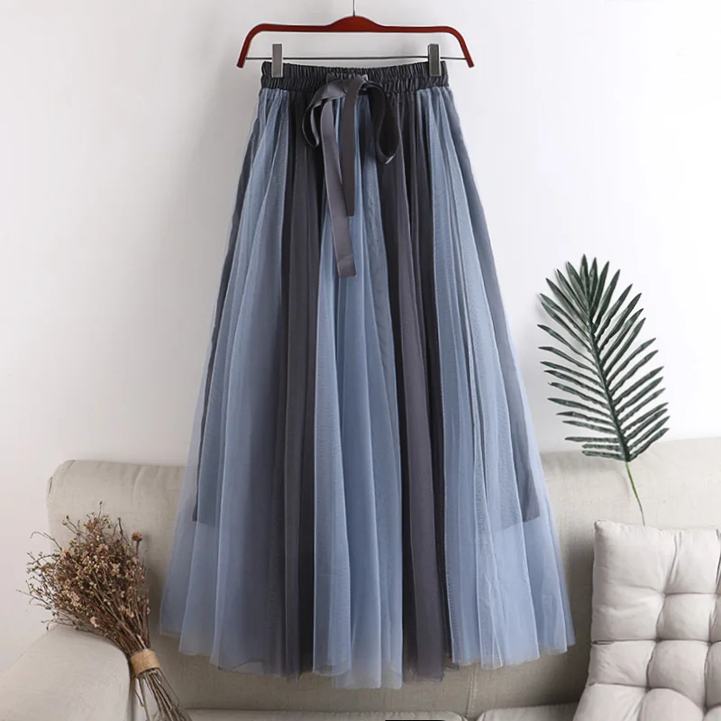 Mesh Skirt Chic Long Maxi Tutu Layers Princess Large Swing Classic High Waist Coquette Casual Korean Lady Japan Streetwear