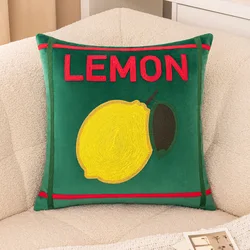 45*45cm Ins Style Letter Lemon Embroidered Cushion Cover Cotton Green Embroidered Pillowcase Home Decor Pillow Covers Decorative