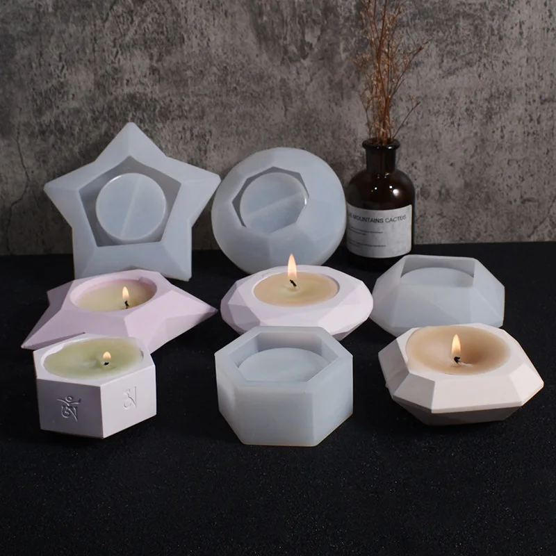Geometric Tealight Holder Silicone Mold Star Hexagon Concrete Candle Holder Mould DIY Resin Plaster Minimalist Home Decor