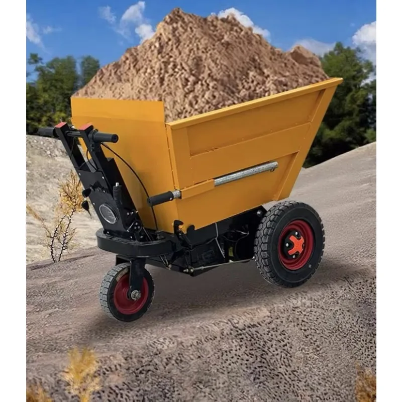 Electric Three-Wheeled Loader Truck with Hand-Pushed Inclined Bucket for Sand Materials Goods Dump Construction Hopper Cart Use