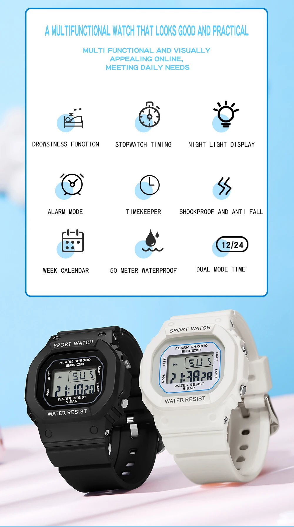 SANDA Jungen Mädchen LED Digitaluhr Kinder Sportuhr für wasserdichte elektronische Uhr Kinder im Freien Casual Geschenkuhr – Detail 10