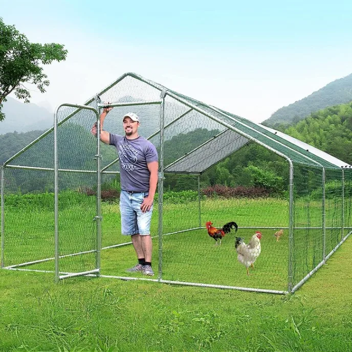 

Chicken Coop Galvanized Heavy Duty Large Metal with Roof Waterproof Top Cover Sunscreen Outdoor Poultry Coop Climbing Ladder