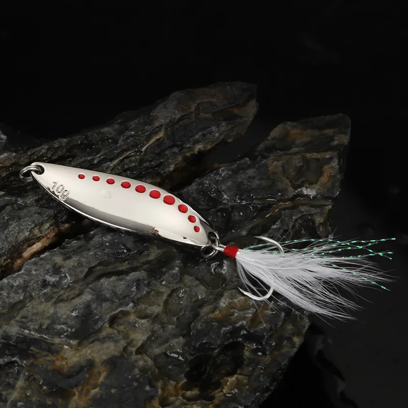 1pcs 5g-20gMetal Spinner Spoon Feather Hooks Artificial Sequins with 2 Treble Hook Saltwater Freshwat Bass & Trout Fishing Lures view 2