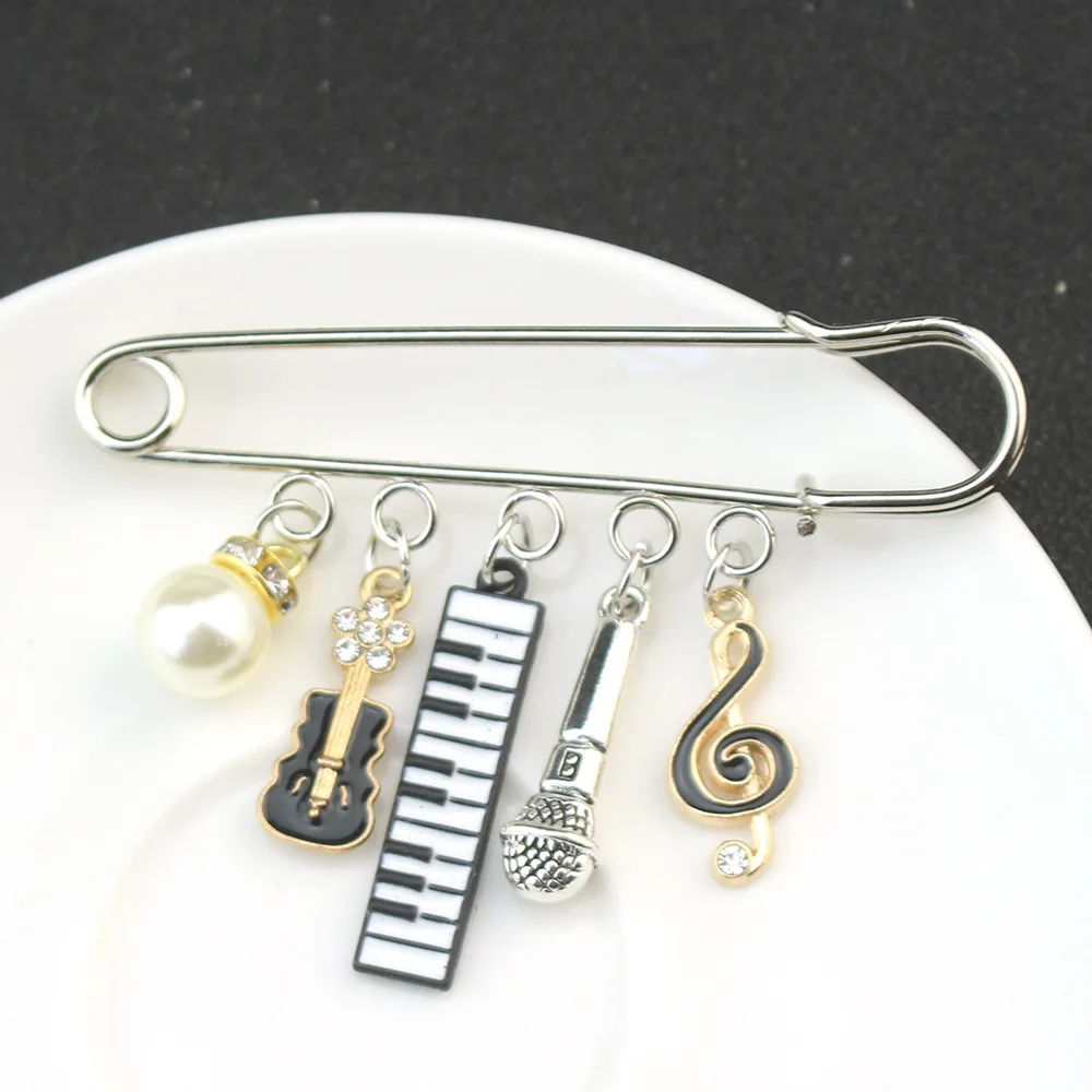 1pcs Alloy Mixed Color Music Note Microphone Guitar Combination Brooch For for Decorating Women Clothing Jewelry Accessories