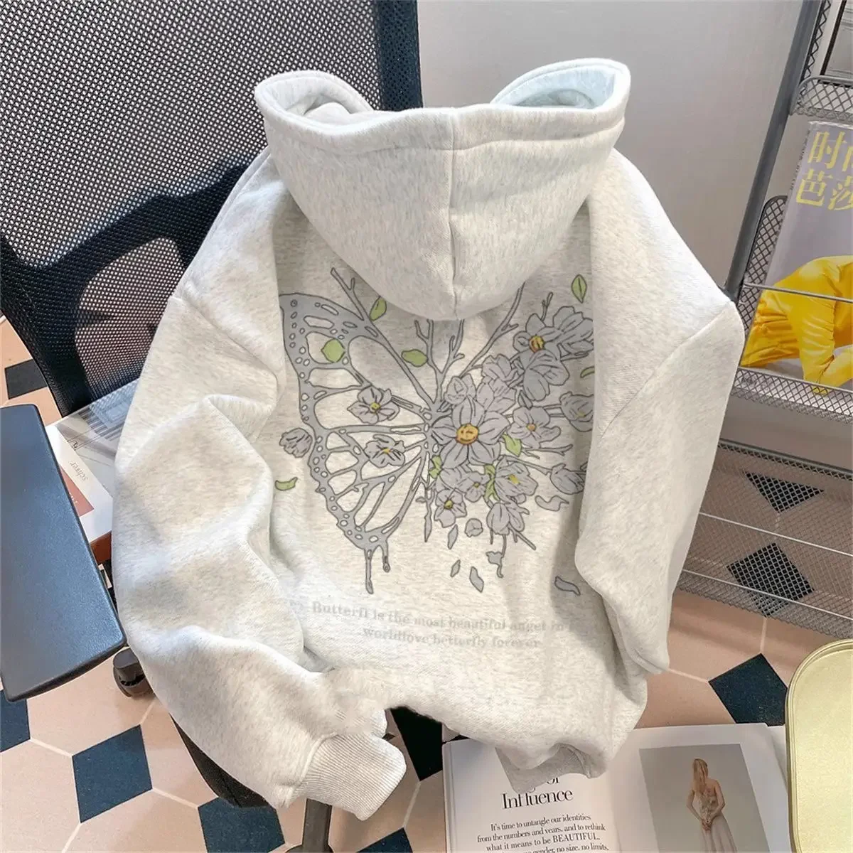 

100% Cotton Harajuku Street Dandelion Embroidered Flower Hoodie 2025 Winter Velvet Loose Casual Y2k Clothes