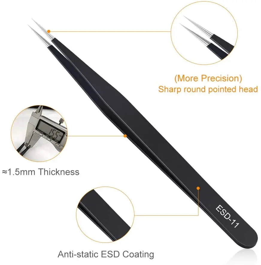 ESD Anti-Static Stainless Steel Tweezers Precision Maintenance Industrial Electronic Repair Tool Home Model Making Hand Tools