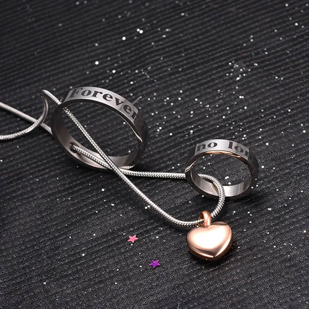 حلقة مزدوجة جرة الحرق رماد قلادة لا أطول من جانبي ، إلى الأبد في قلبي منحوتة المنجد قلادة تذكارية مقاومة للماء #4