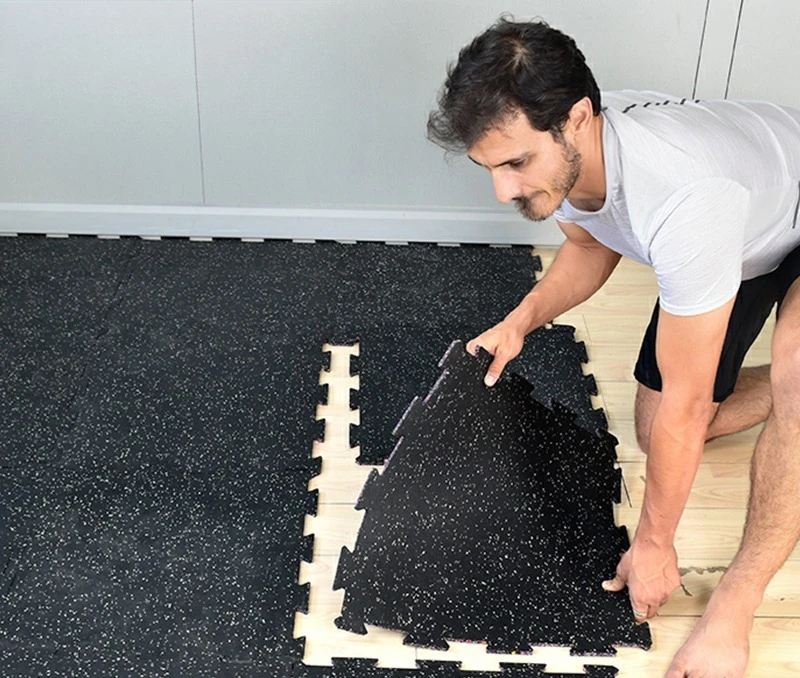 2025 Tappetino in gomma per palestra per zona allenamento della forza, pavimento ammortizzante per tappetini per esercizi