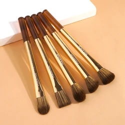 MAANGE 5pcs Aluminum Makeup Brushes Eyeshadow Details Coffee Super Soft Bristles for Concealing Highlight Gift for Christmas