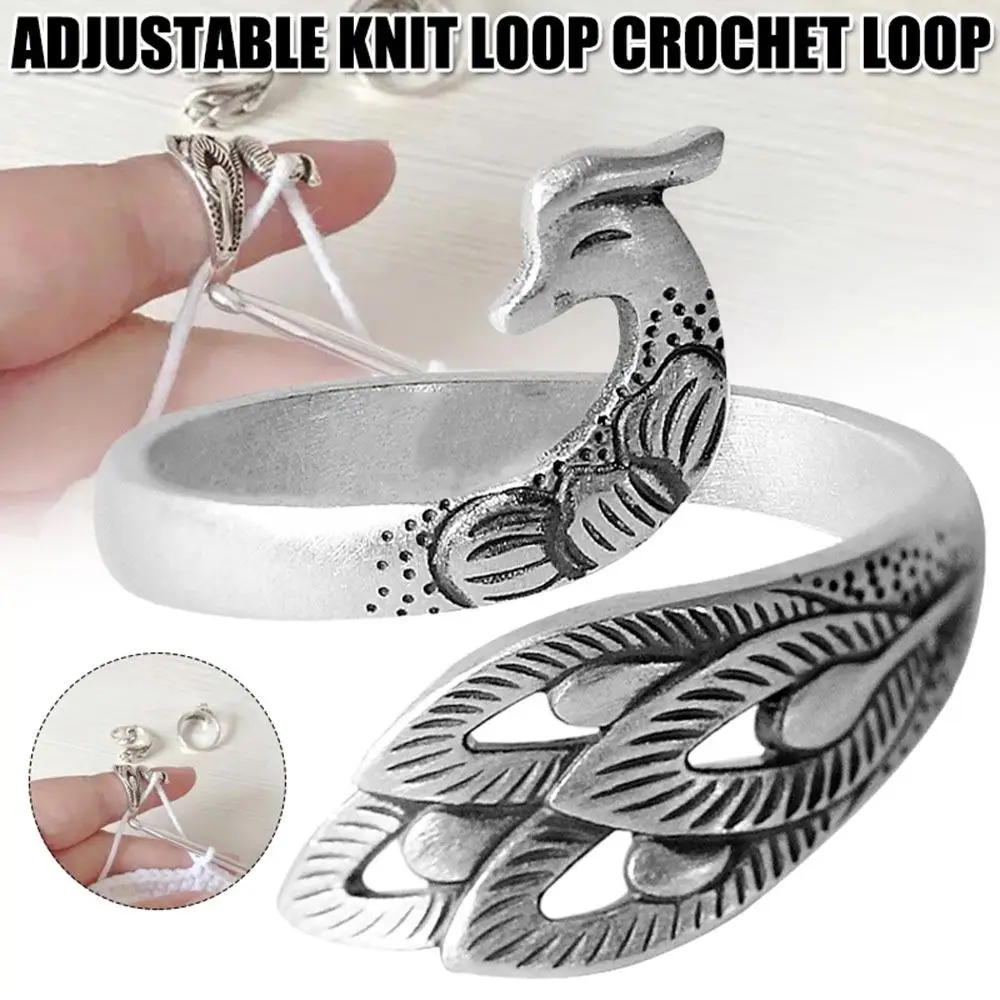 1 PC Hot New Knitting Tools Stainless Steel Thimble Ring Ring Sewing Accessories Knitting Loop Crochet Ring Peacock Fish Phoenix