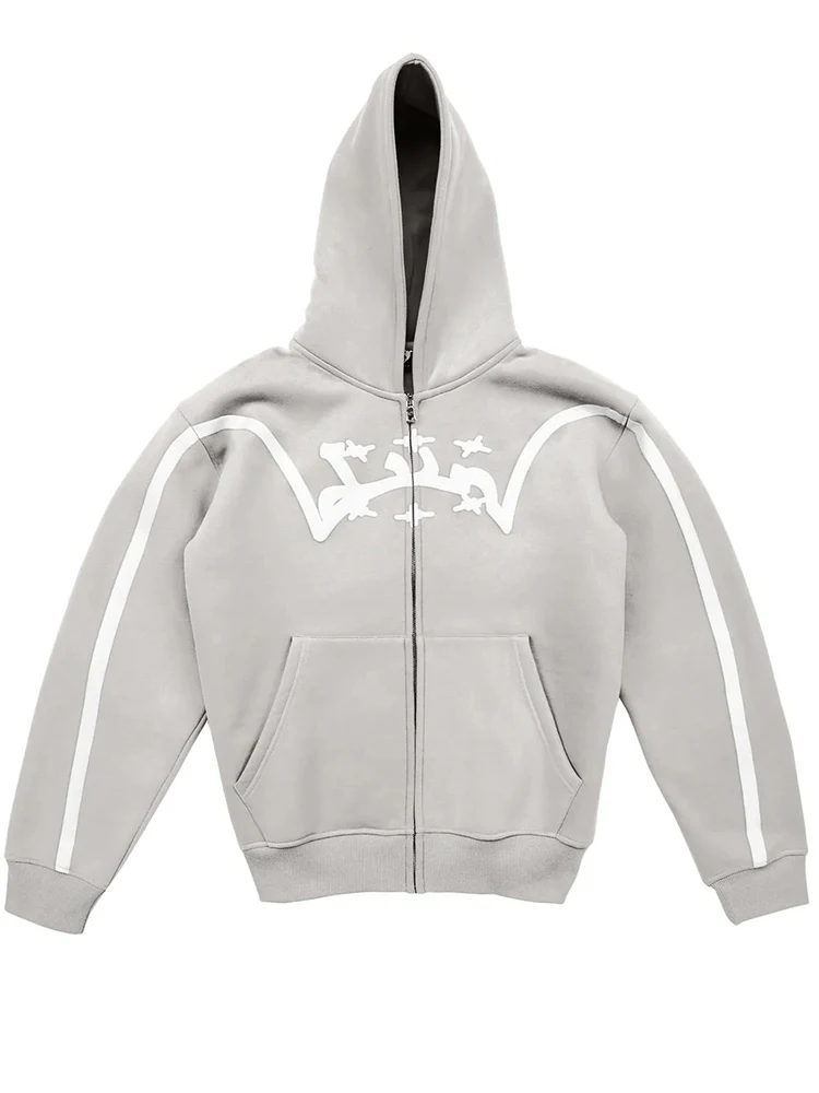 

Cross border American retro hooded foam printed jacket, personalized solid color loose hoodie hooded top Y2K