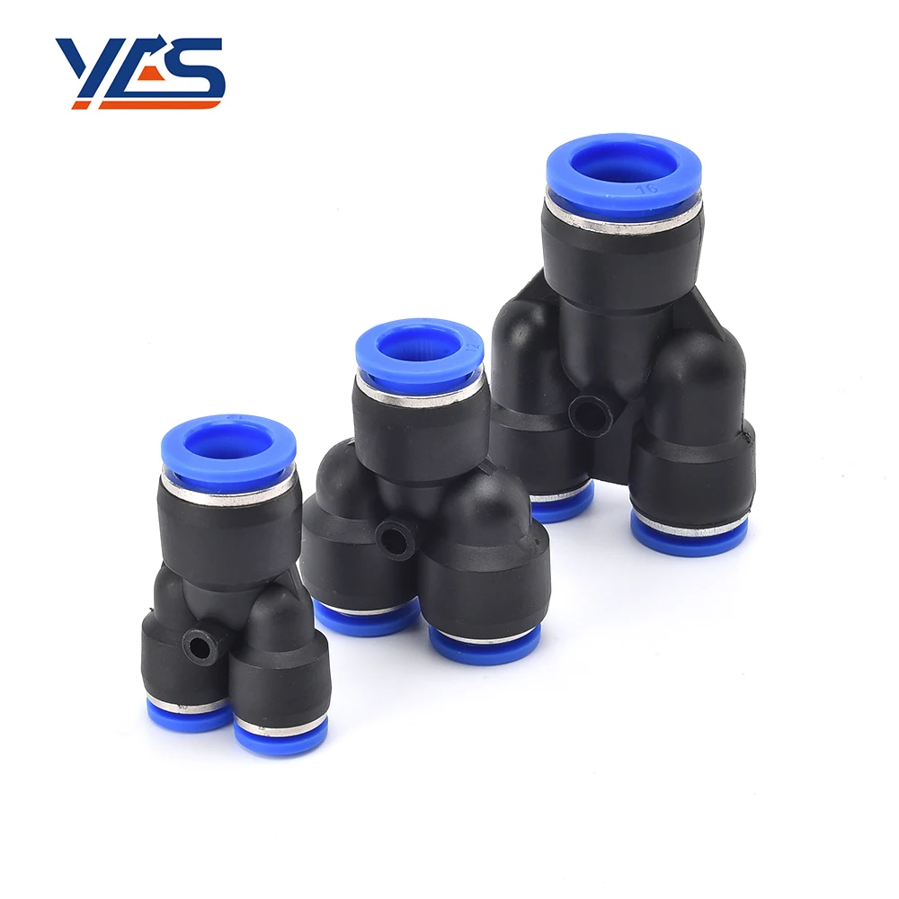 High Quality Manufacture Air Connectors Pneumatic Fitting Y Shape Unequal Union Air Hose Connector Push Fitting PW