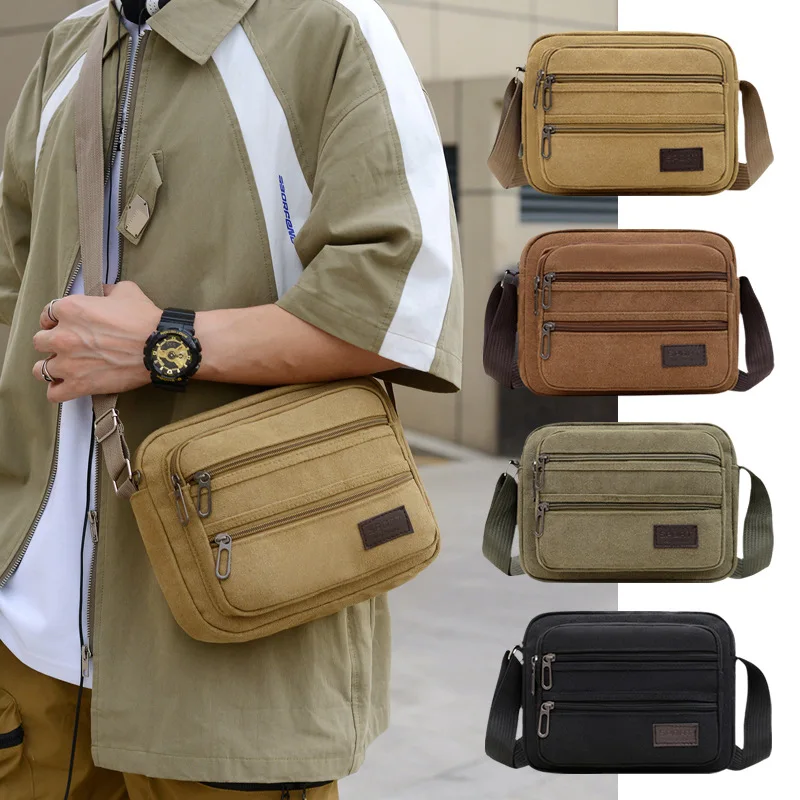 

Новая повседневная мужская парусиновая сумка на одно плечо, простая сумка через плечо большой вместимости, многофункциональная горизонтальная сумка почтальона в стиле ретро