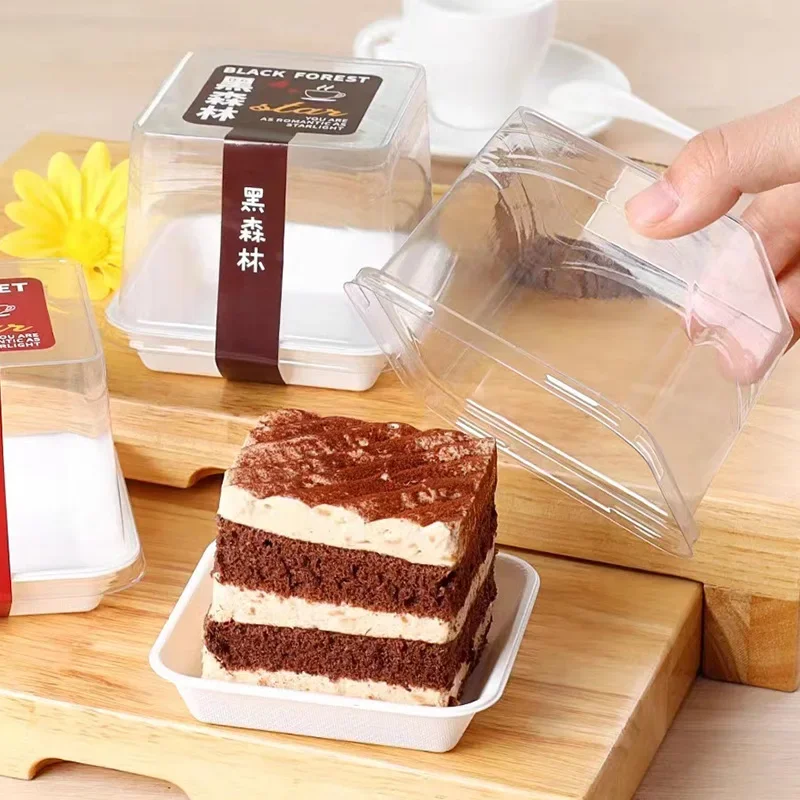 50pcs Transparent Tiramisu Cake Box Square Plastic Packaging Boxes Pastry Dessert Cake Take Out Box Kitchen Baking Accessories