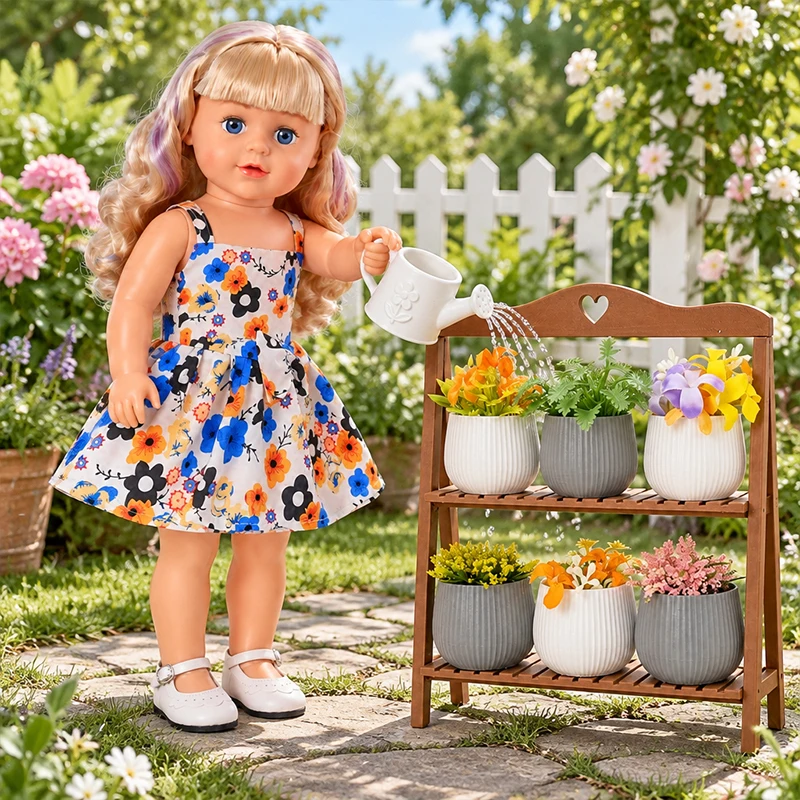 Doll Clothes Accessoires Pop Dress Flower Stand Flowerpot Watering Can For 18inch American Doll&43cm Baby Doll Toy,Girl Toy Gift