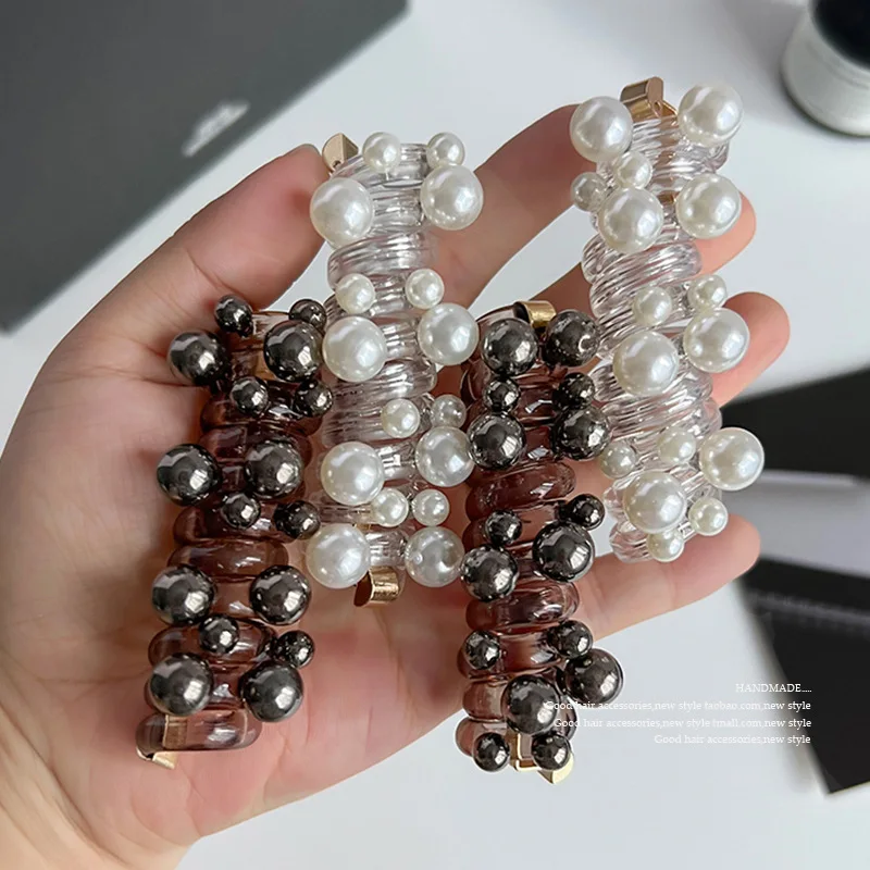 Pearl Hair Loop, High Elasticity Headband, High Ponytail Braided Hair Artifact, Telephone Cable, High-end Headwear Accessory.