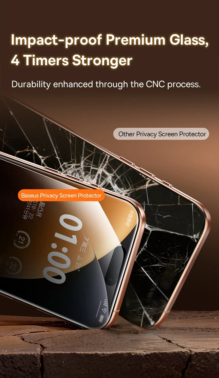 Baseus 0,4 mm Corning gehärtetes Glas für iPhone 17, 16, 15, 14, 13 Pro Max Plus Displayschutzfolie, Anti-Peeping-Auto-Installationsfolie – Detail 12