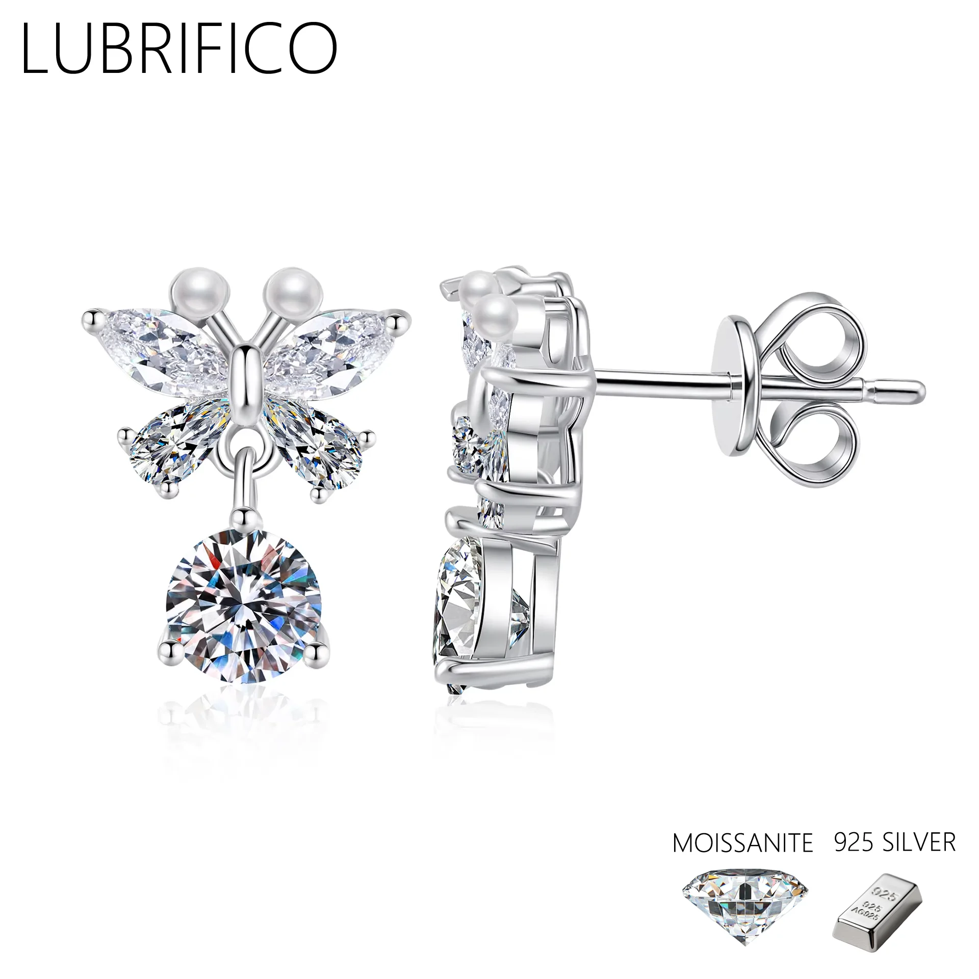 

Серьги-гвоздики с муассанитом и бабочкой цвета D, 5 мм, стерлинговое серебро 925 пробы, лабораторные серьги с бриллиантами для женщин, ювелирные украшения для свадебной вечеринки