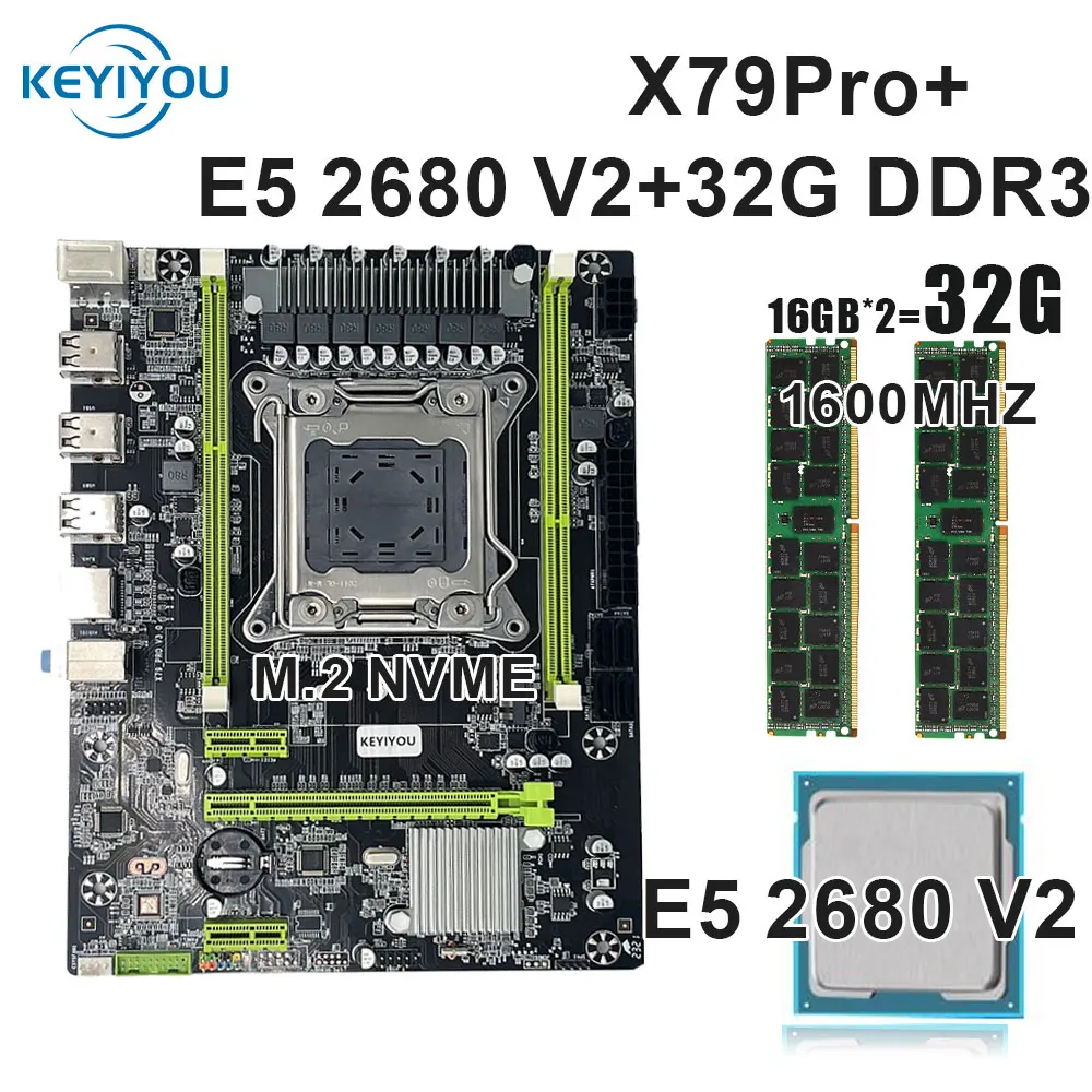 KEYIYOU-Conjunto de placas-mãe com processador, processador Xeon E5 2680 V2, Xeon, placa principal, LGA 2011, XEON KIt, X79