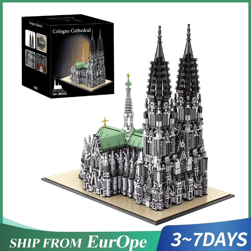8614-teiliger Klemmbausteine Haus Bausatz Gotische Kathedrale Architekturmodell Deutschland Kölner Dom Bausteine Kirche Hochkomplexes Spielzeug Geschenk für Erwachsene Haus Dekoration