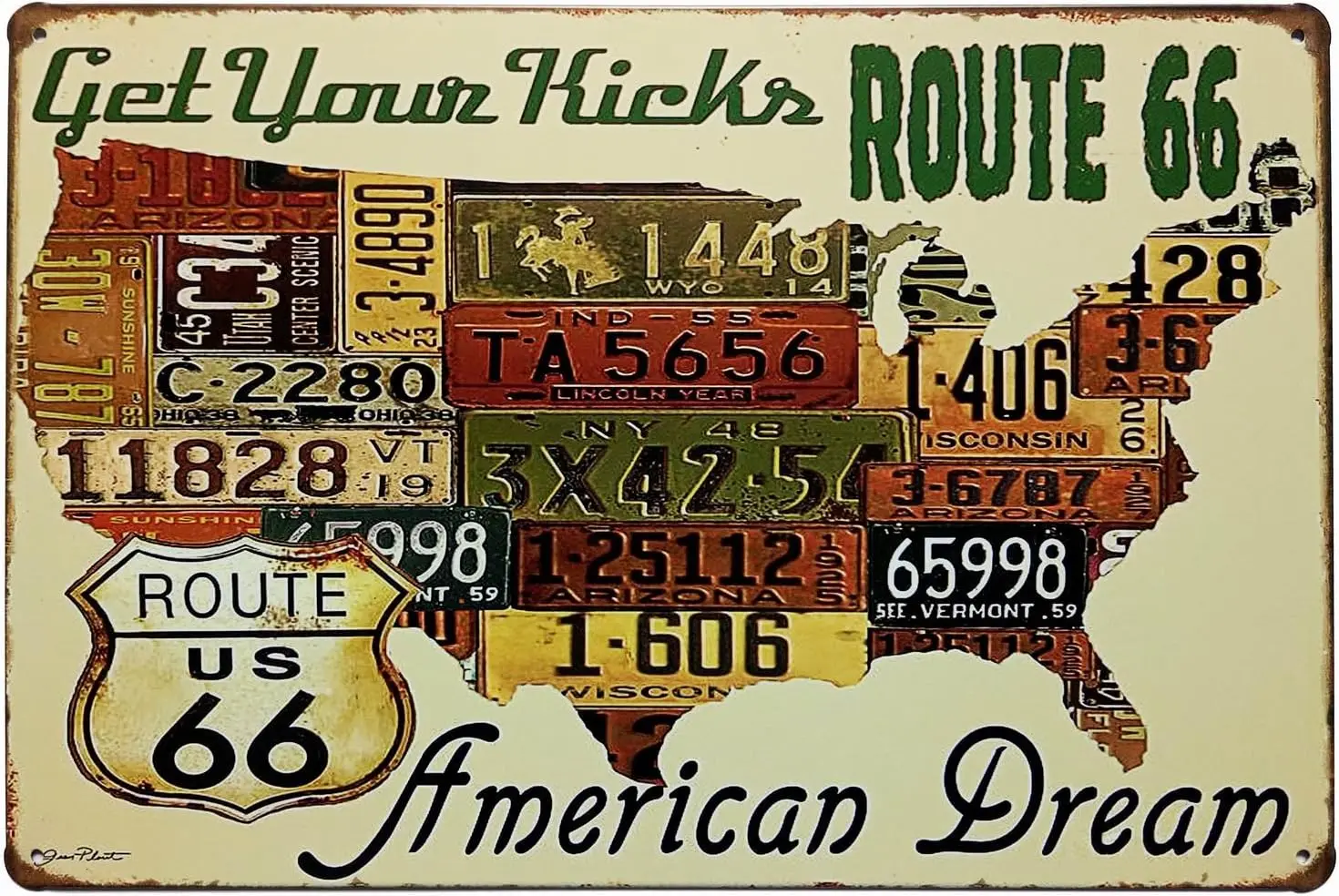 ERLOOD Route 66 Decor Us Road License - Metal Bar Wall Plaqu