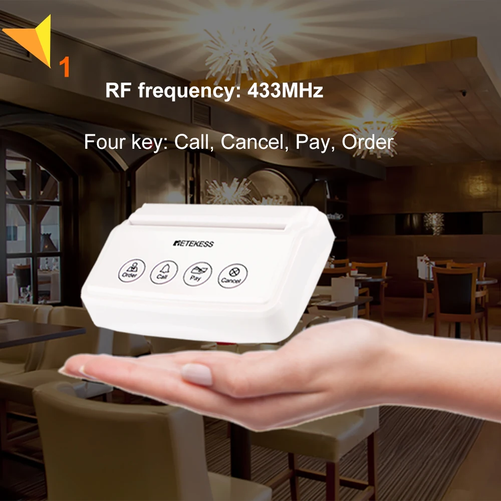 レストラン用retekessポケットベルシステムカフェバーワイヤレス通話システムテーブルカードポケットベル2時計受信機5送信機ボタン
