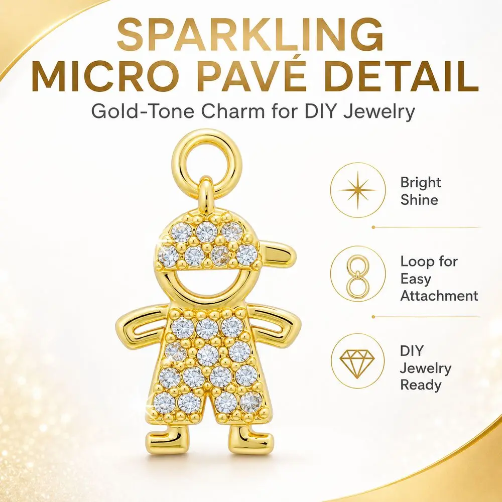 Boy Girl Brass Pendants Brass Base Clear Cubic Zirconia Micro Pave Charms Earring Compatible Micro Pave Setting