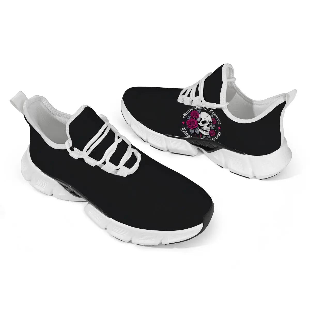 حذاء رياضي للرجال مع جمجمة وورود وردية مطبوعة أحذية رجالية كاجوال قابلة للتنفس أحذية رياضية خفيفة الوزن وناعمة #1