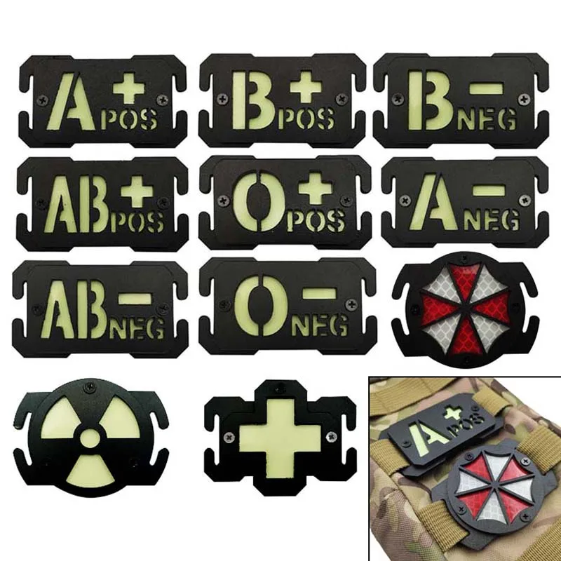 Molle Identify Safety Outdoor Mark Badges Patch Glow in Dark,Umbrella,Blood Type,Nuclear Radiation Tactical Equipment Accessory