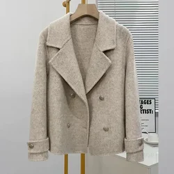 High-Quality Wool Jacket Women Spring Autumn 2025 New Double-Sided Woolen Coat Fashion Outwear Suit Collar Overcoat Female Tops