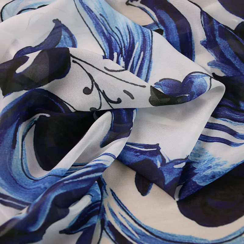 60x145cm Blue And White Porcelain Printed Thin Chiffon Fabric For Women Dress Blouse Pants Tuch Tela Tessuto DIY Cloth Sewing