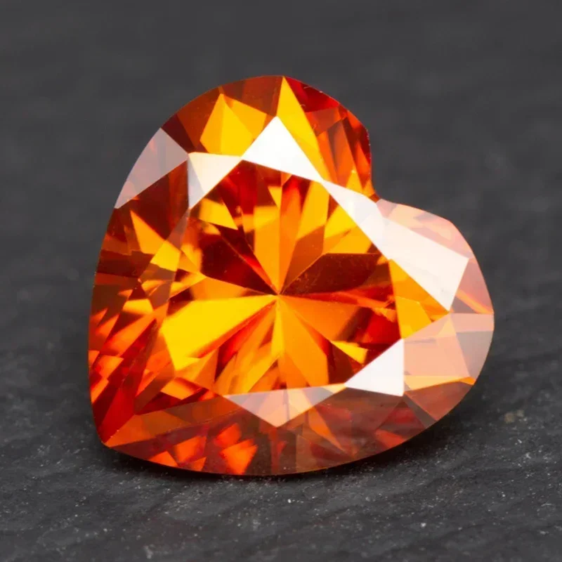 Moissanite Stone Heart Shape Orange Color VVS1 With Certificate For Pass Diamond Tester Charms Jewelry Making