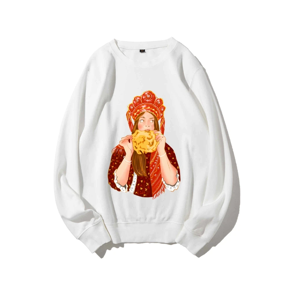 Moletom menina pão aconchegante folk gráfico casual wear y2k na moda macio oversize roupas design quente vibe estilo artístico moletom