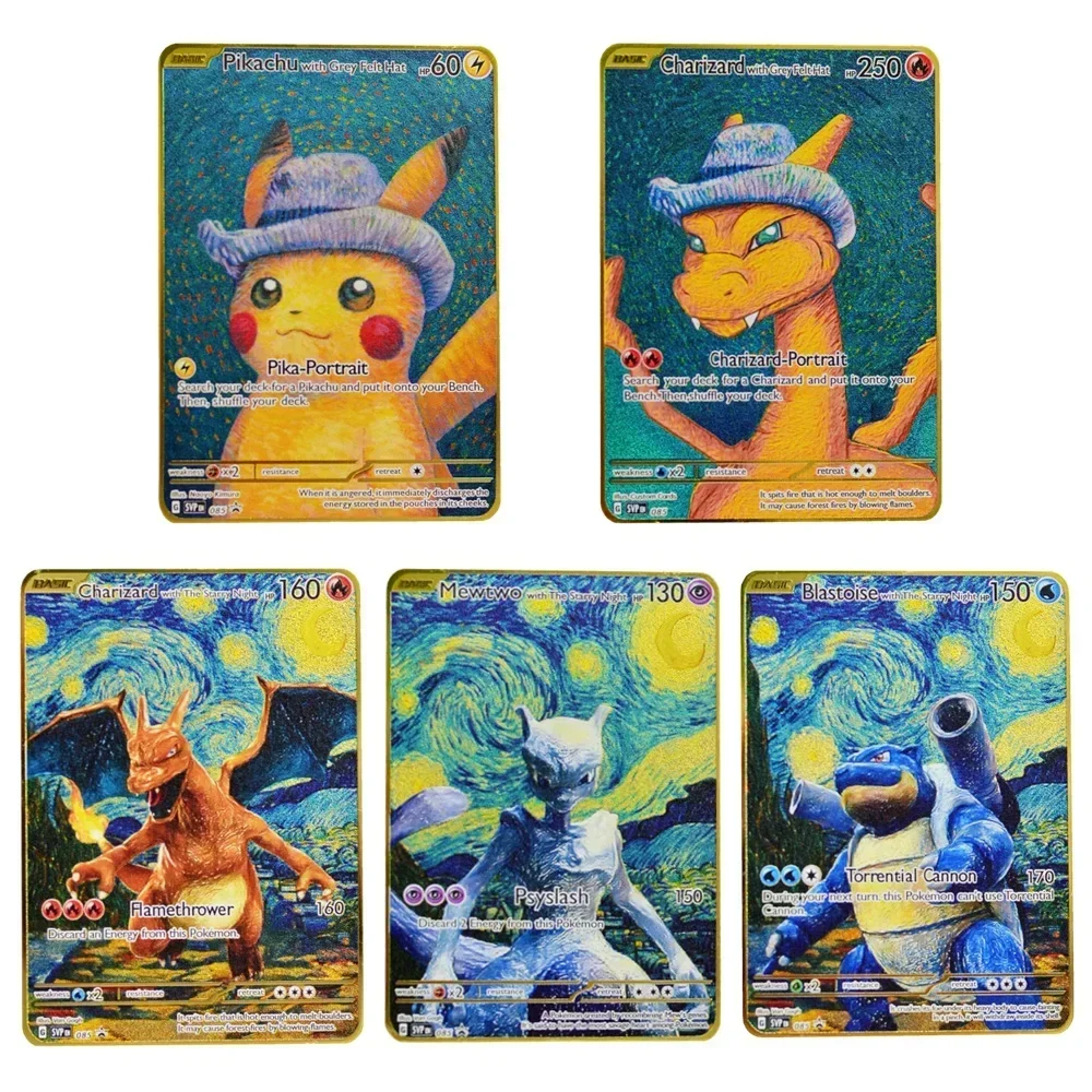 

5Pcs Pokemon Card Metal Pokémon Letters Charizard Vmax Pikachu Vstar Mewtwo Anime Games Gold Iron Playing Cards Kids Toys Gifts