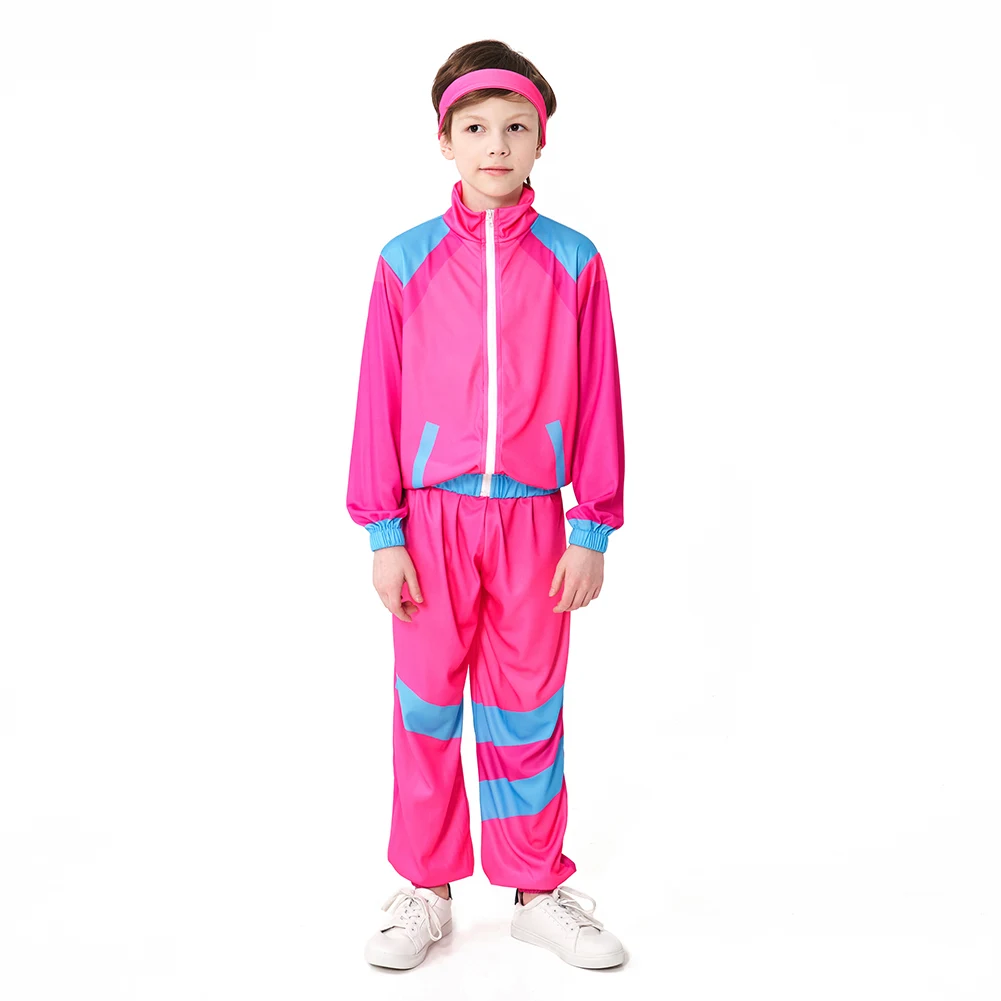 Kids Retro Hip-hop Dance Clothes Pink Blue 80s 90s Set Outfits Coat Pants Children Stage Costume Casual Performance Clothing