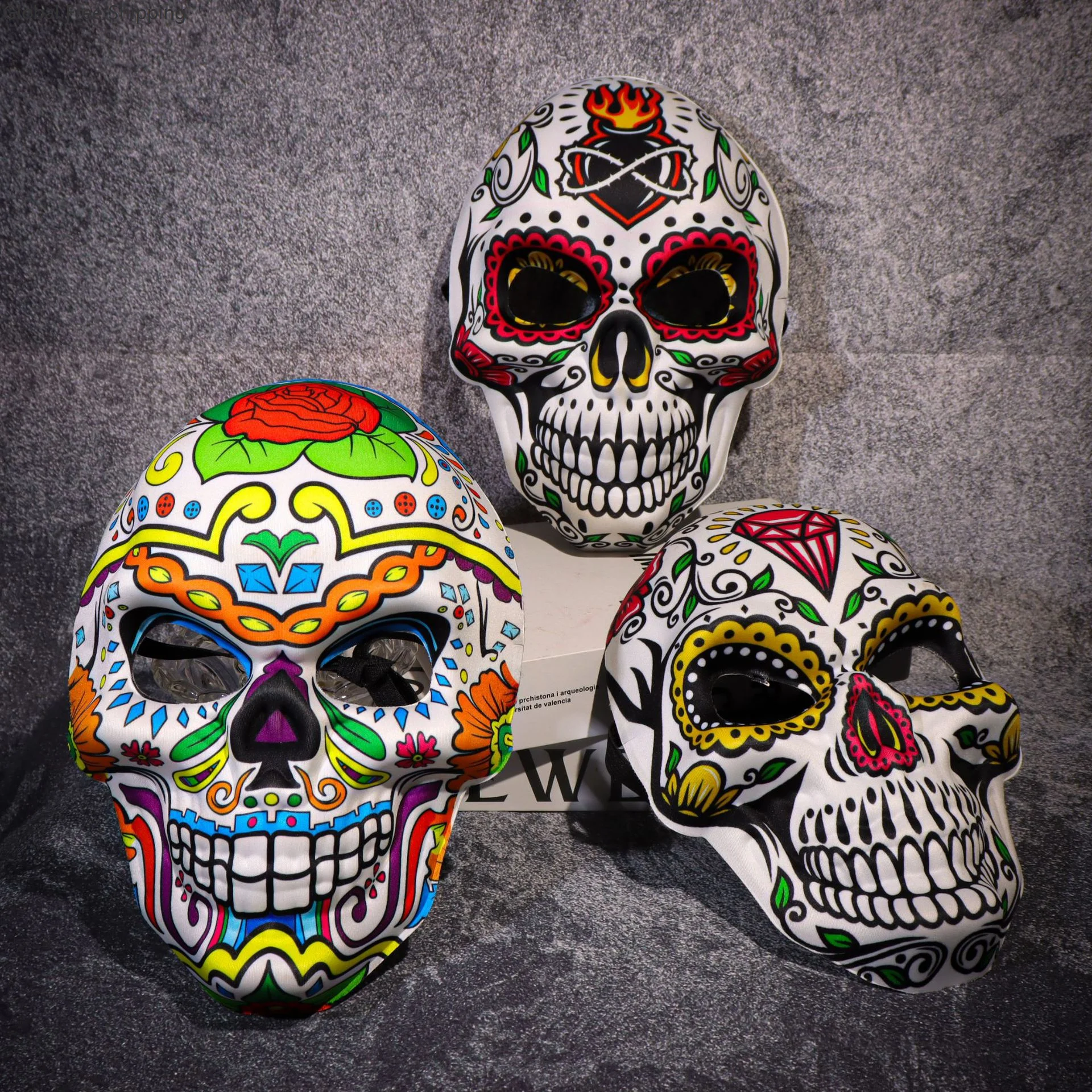 

Terrifying Skull Print Mask Mexican Day Of The Dead Party Prop Role-playing Eav Masks Halloween Costume Ball Skull Accessories