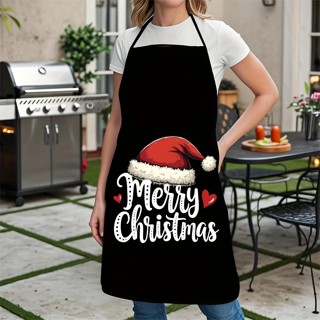 Apron kitchen Chef bib apron This one-piece Christmas apron, designed with a Santa hat, is not only ideal for a variety of