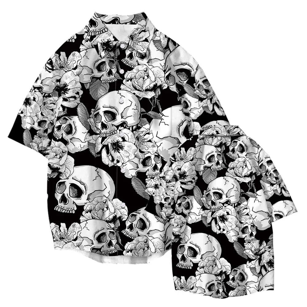 Men's Clothing Hawaiian Beach Shirts Loose Tops 4XL 3D Skull Print 2022 Fashion Casual Oversized  Breathable Summer Short Sleeve