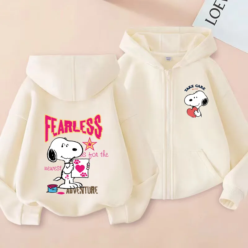 Snoopy Zipper Hoodies Girls Outdoors Sweatshirt Boys Winter Long Sleeve Harajuku Pullover Series Casual Hooded Kids Clothes Top