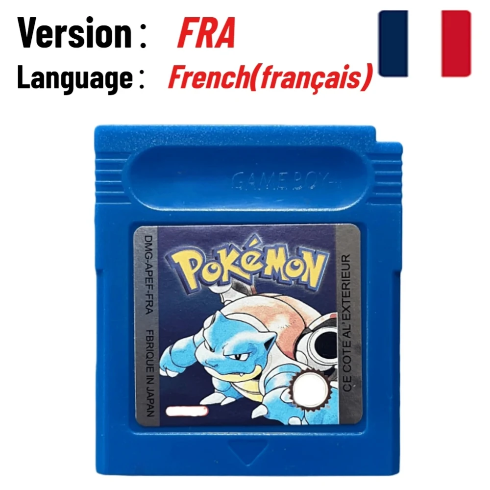 7 Stile Pokémon 16-Bit GBC Spielmodule Rot Blau Grün Gold Silber Kristall Gelb Version USA/FRA/NOE/ESP Version Englisch
